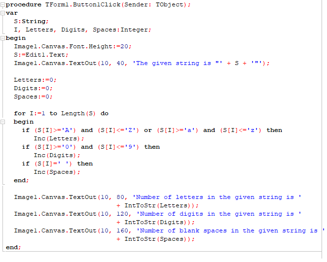 Figure 90: Number of letters, digits and spaces in a string
