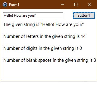 Figure 91: Number of letters, digits and spaces in a string on the graphical area